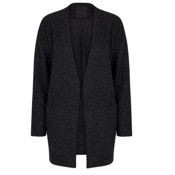 Just Female Long Open Front Wool Blend Cardigan Blazer Charcoal Gray - Picture 1 of 8